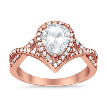 Teardrop Wedding Promise Ring Infinity Round Rose Tone, Simulated CZ 925 Sterling Silver